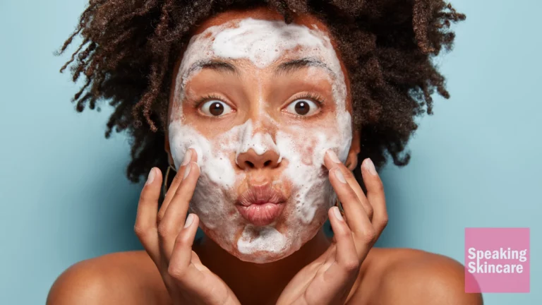 A woman with face cleanser