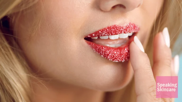 A woman wearing lip scrub