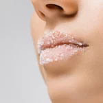 Lip scrub on lips