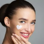 A woman wearing eye cream