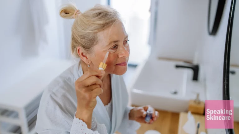 An older woman using products