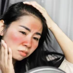 A woman with skin irritation