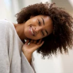 A woman with curly hair