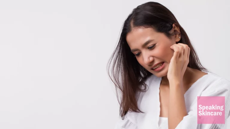 A woman with an itchy face