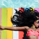 A woman tanning