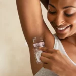 A woman shaving