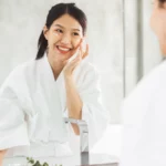 Asian woman using skincare