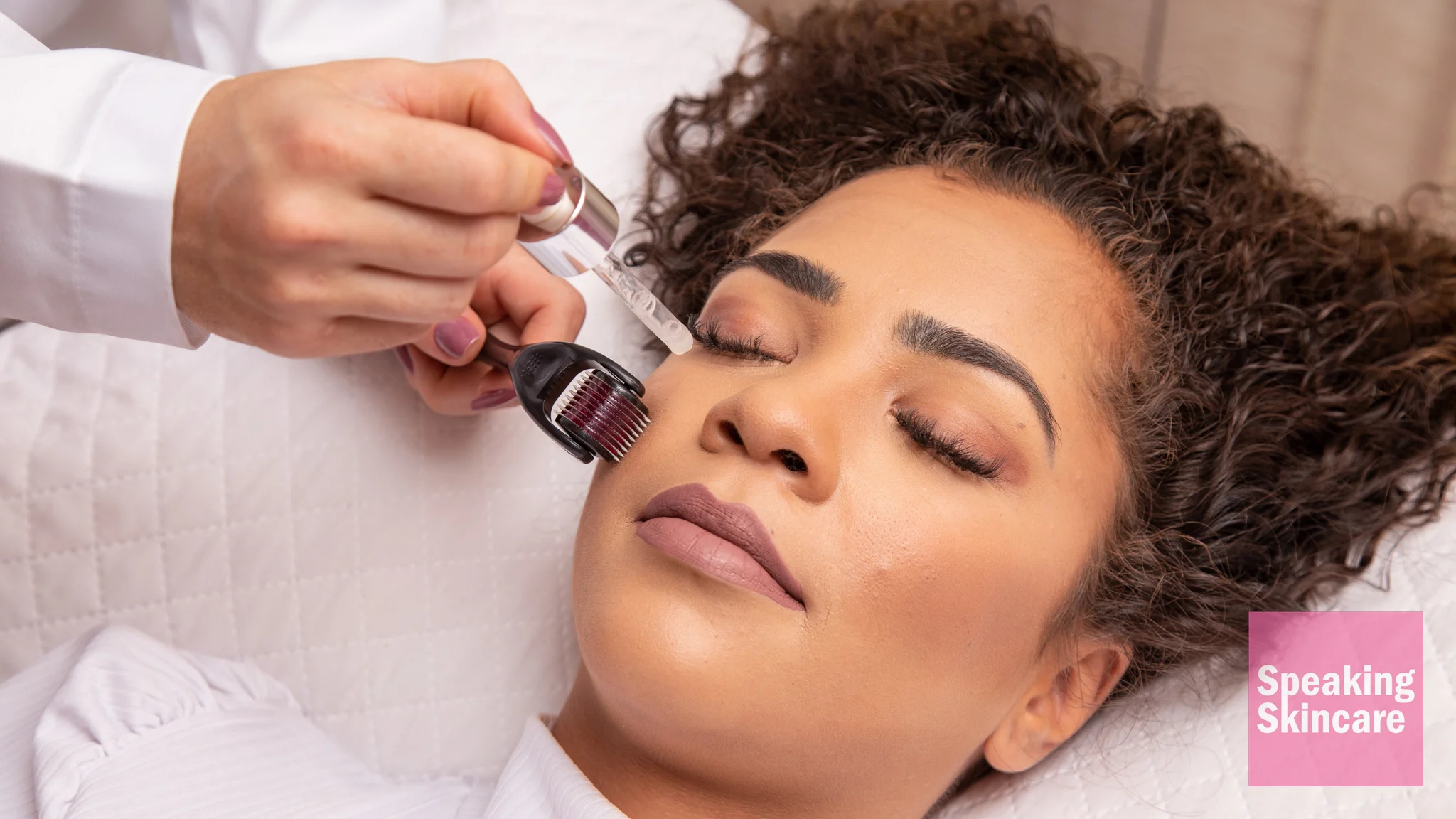 A woman getting a microneedle