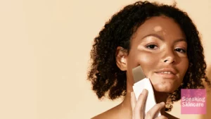 A woman using skin scrubber